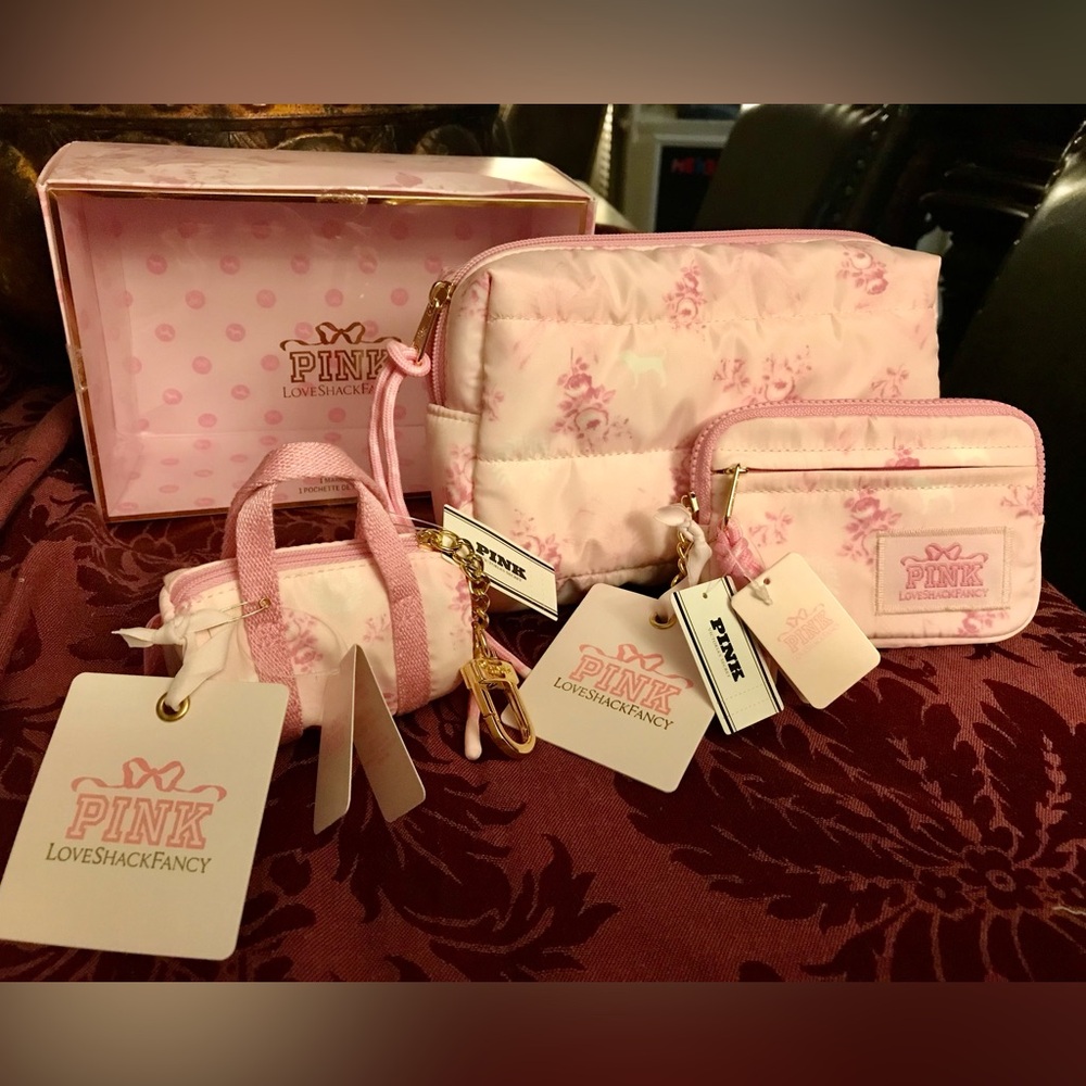 VS PINK x LoveShackFancy Makeup Bag & Card Case Wallet & Duffle Bag Charm
